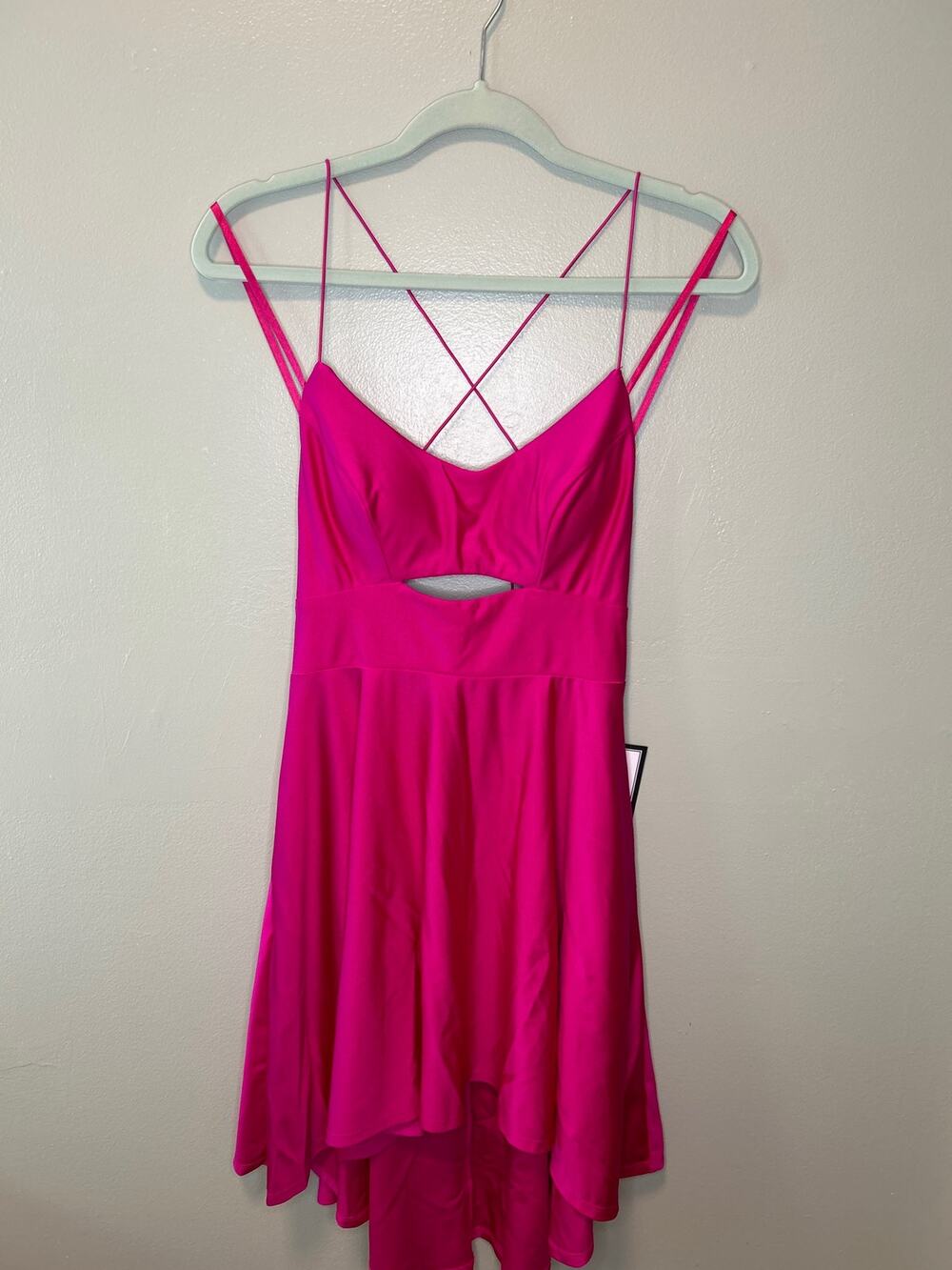CITY STUDIOS Women 9/10 Mini Dress Keyhole-Front Fit & Flare Magenta Pink Strech